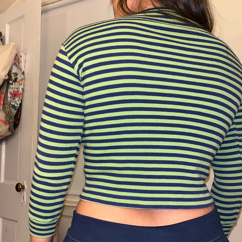 Bloomingdale's Green and Navy Striped Top - Picture 2 of 3